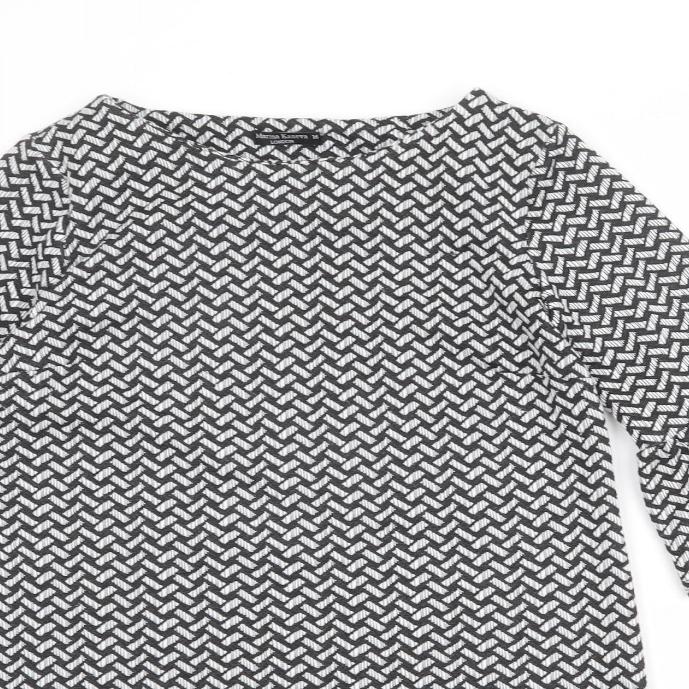 Marina Kaneva Womens Black Geometric Polyester A-Line Size 16 Boat Neck Pullover