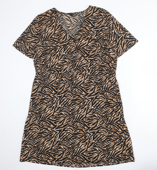 M&Co Womens Multicoloured Animal Print Polyester A-Line Size 20 V-Neck Snap - Tiger pattern