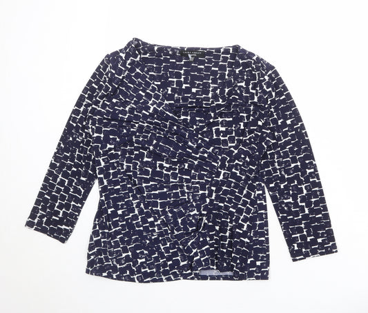 Laura Ashley Womens Blue Geometric Polyester Basic Blouse Size 16 Round Neck