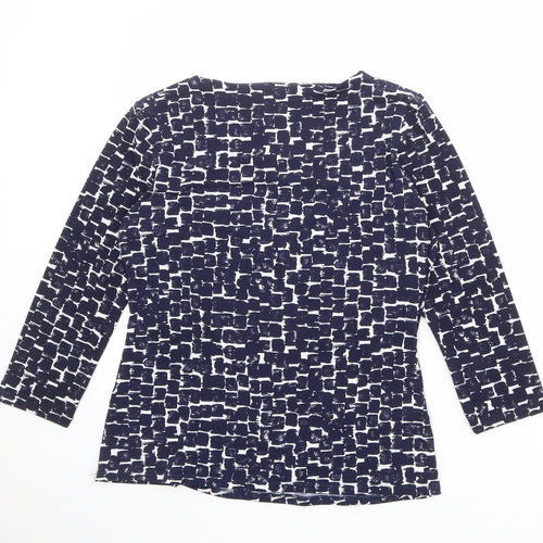 Laura Ashley Womens Blue Geometric Polyester Basic Blouse Size 16 Round Neck