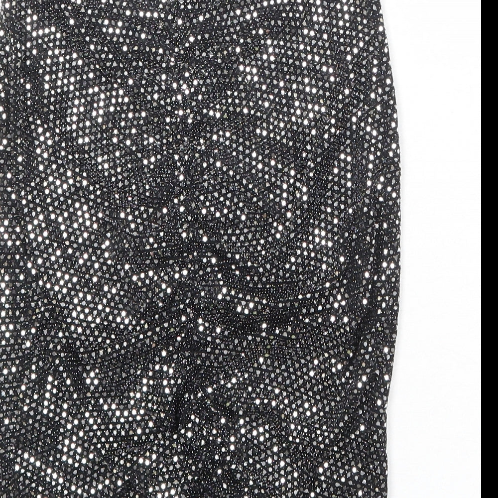 PRETTYLITTLETHING Womens Black Geometric Nylon Bandage Skirt Size 6