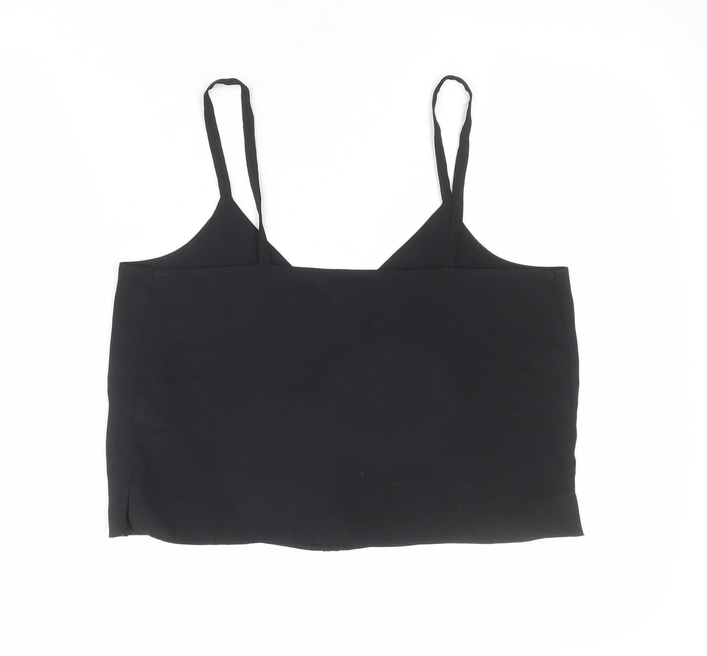Topshop Womens Black Polyester Cropped Tank Size 8 V-Neck