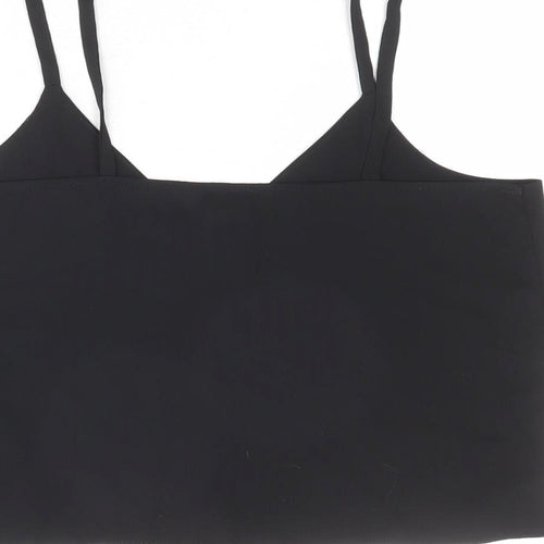 Topshop Womens Black Polyester Cropped Tank Size 8 V-Neck