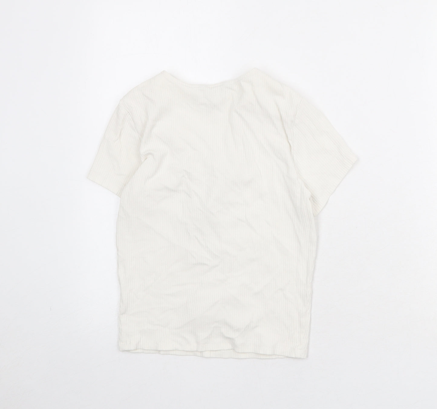 New Look Womens White Polyester Basic T-Shirt Size 14 V-Neck