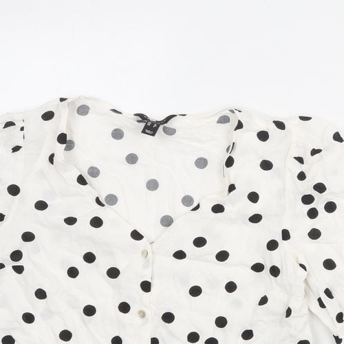 New Look Womens White Polka Dot Viscose Basic Button-Up Size 10 V-Neck