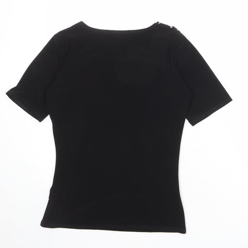 Must Womens Black Polyester Basic T-Shirt Size S V-Neck - Size S-M