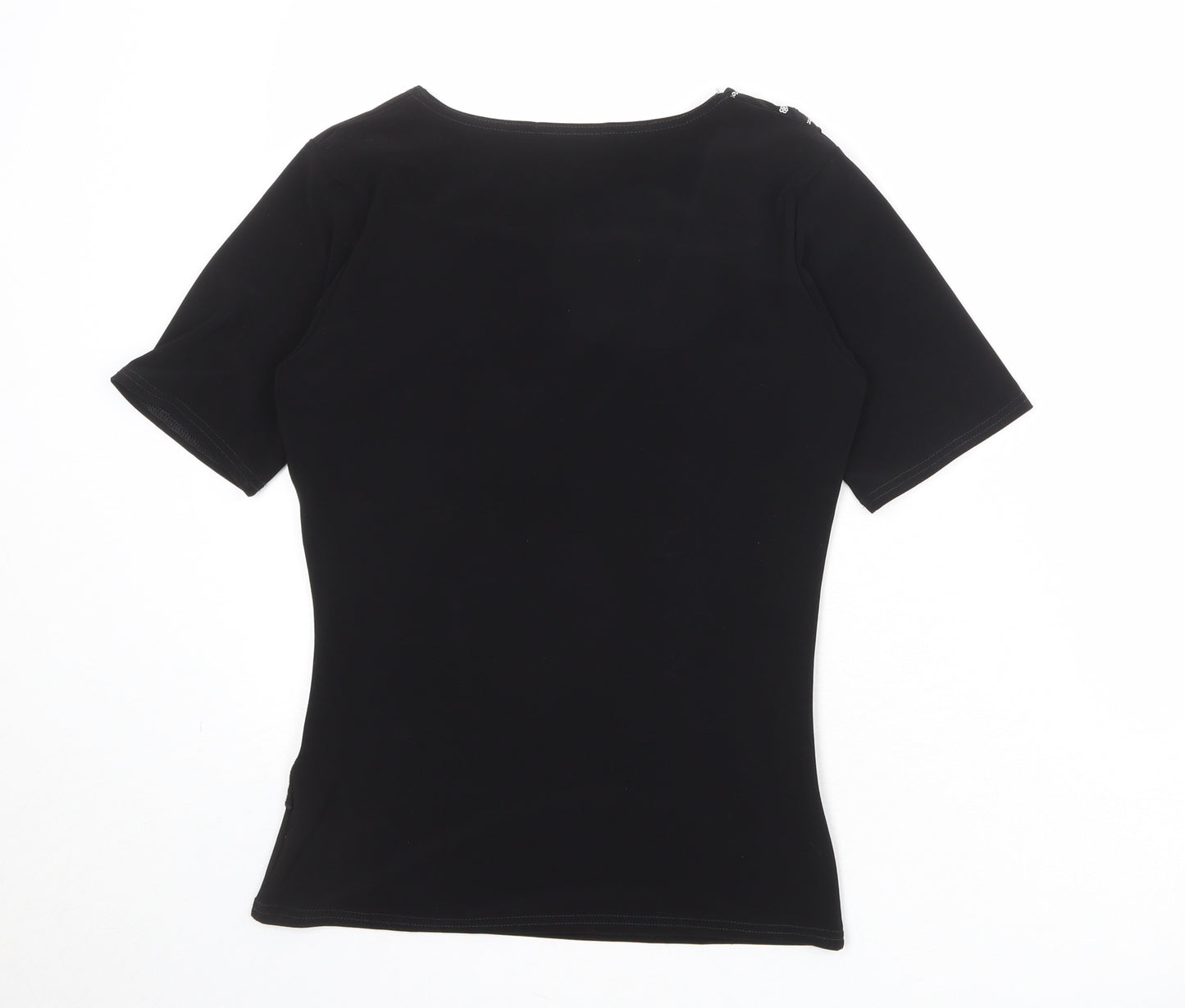 Must Womens Black Polyester Basic T-Shirt Size S V-Neck - Size S-M