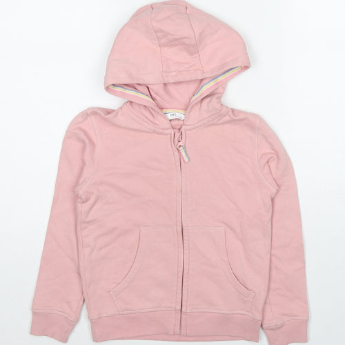 Marks and Spencer Girls Pink Cotton Full Zip Hoodie Size 6-7 Years Zip