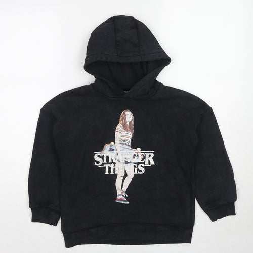 Netflix Girls Black Cotton Pullover Hoodie Size 8-9 Years Pullover - Stranger Things