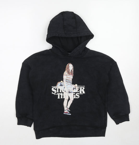 Netflix Girls Black Cotton Pullover Hoodie Size 8-9 Years Pullover - Stranger Things
