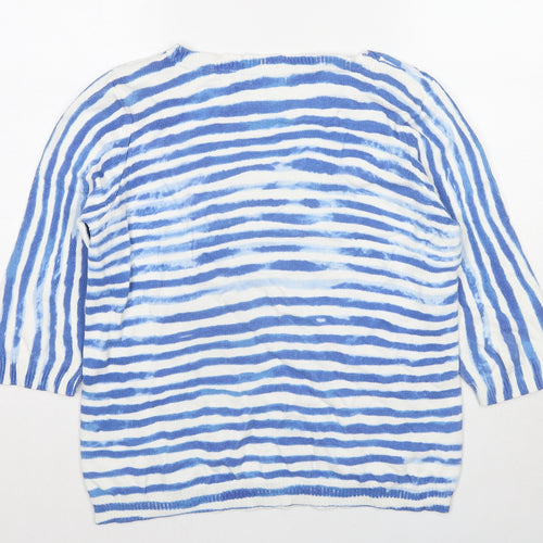 Per Una Womens Blue Round Neck Striped Cotton Pullover Jumper Size 12