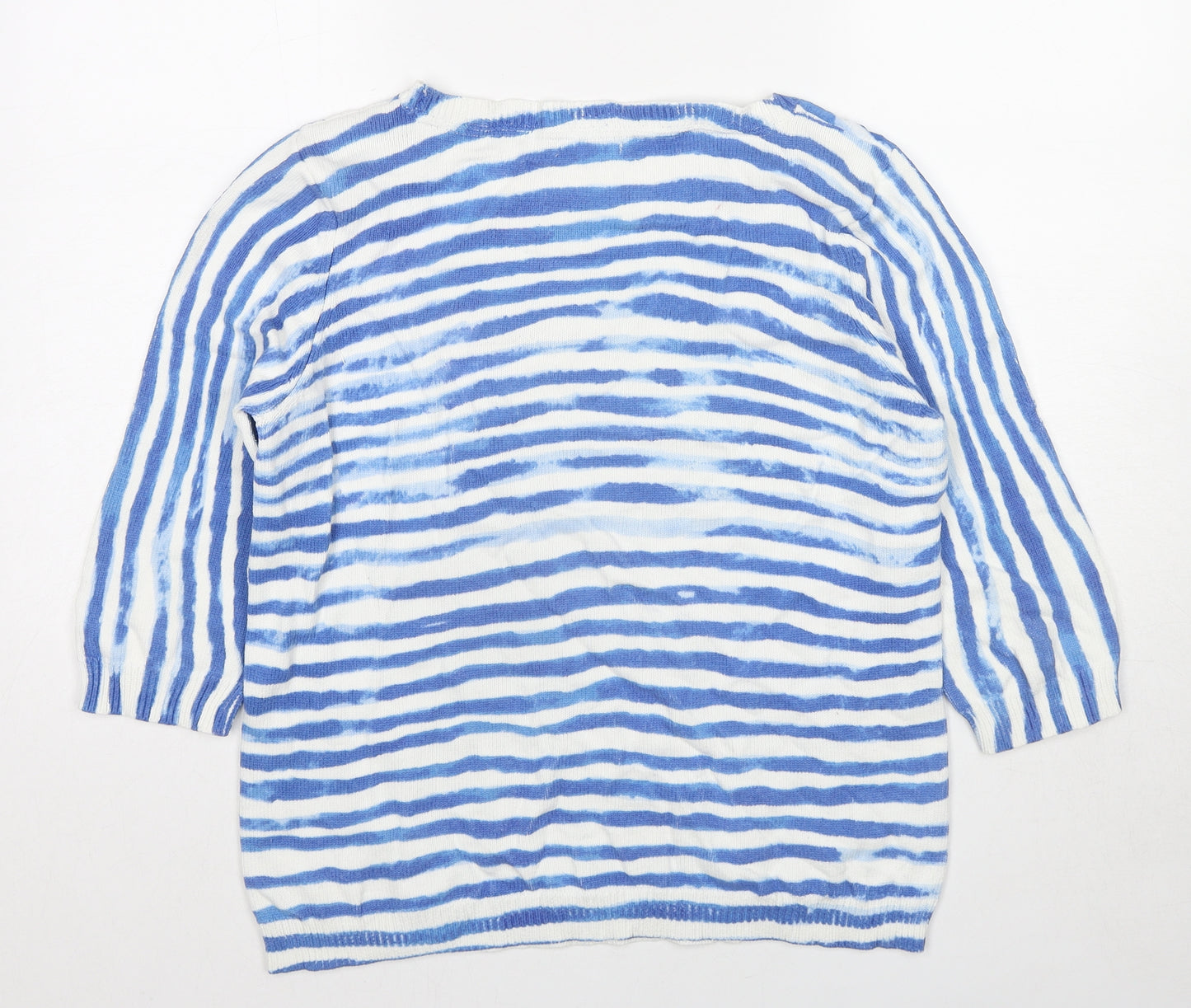 Per Una Womens Blue Round Neck Striped Cotton Pullover Jumper Size 12
