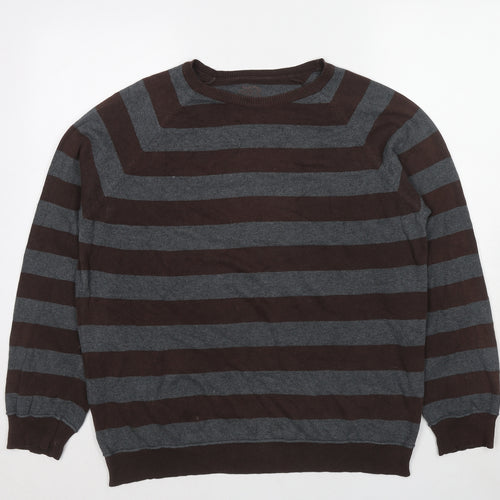 Burton Mens Brown Round Neck Striped Cotton Pullover Jumper Size L Long Sleeve