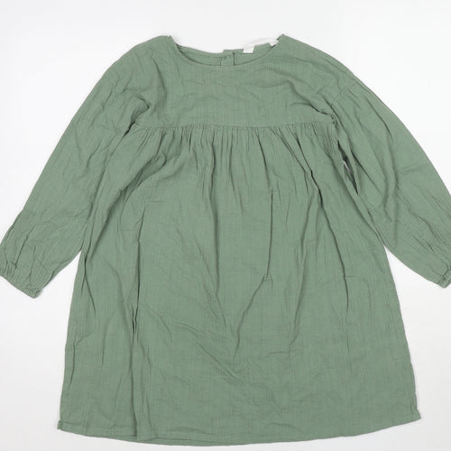 H&M Girls Green Cotton Trapeze & Swing Size 8-9 Years Boat Neck Pullover