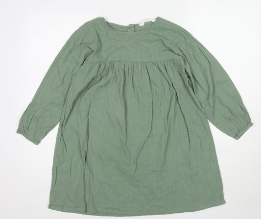 H&M Girls Green Cotton Trapeze & Swing Size 8-9 Years Boat Neck Pullover