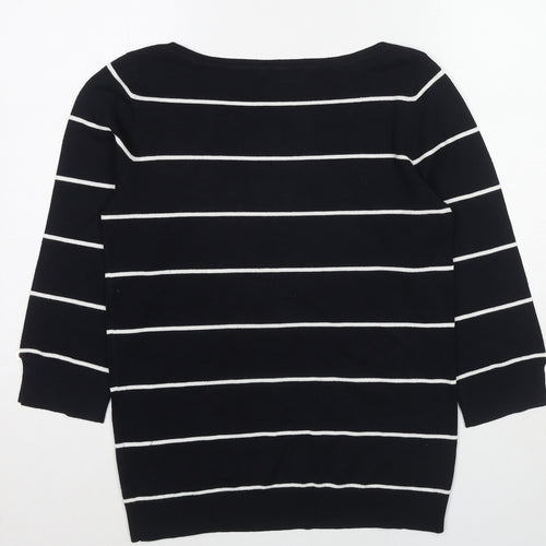 Dorothy Perkins Womens Black Boat Neck Striped Viscose Pullover Jumper Size 10