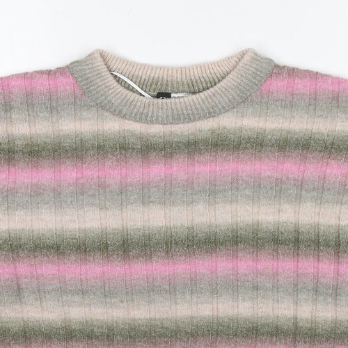 Divided by H&M Womens Multicoloured Roll Neck Striped Acrylic Pullover Jumper Size M