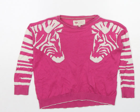 Marks and Spencer Girls Pink Round Neck Cotton Pullover Jumper Size 6-7 Years Pullover - Zebra