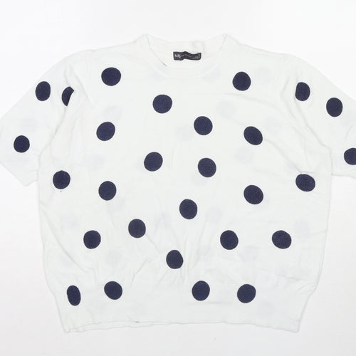 Marks and Spencer Womens White Round Neck Polka Dot Viscose Pullover Jumper Size 16