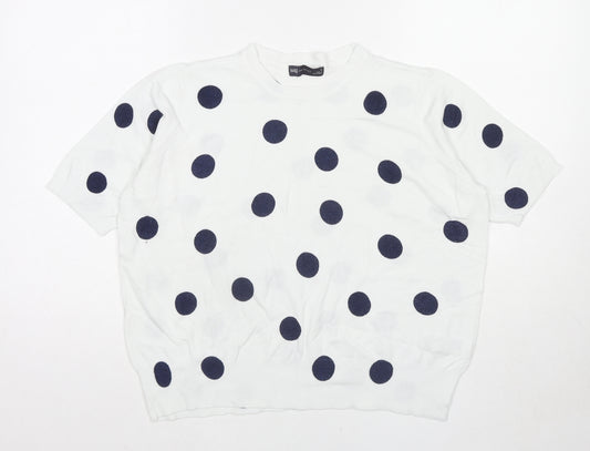 Marks and Spencer Womens White Round Neck Polka Dot Viscose Pullover Jumper Size 16
