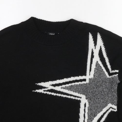 NEXT Womens Black Round Neck Acrylic Pullover Jumper Size S - Star