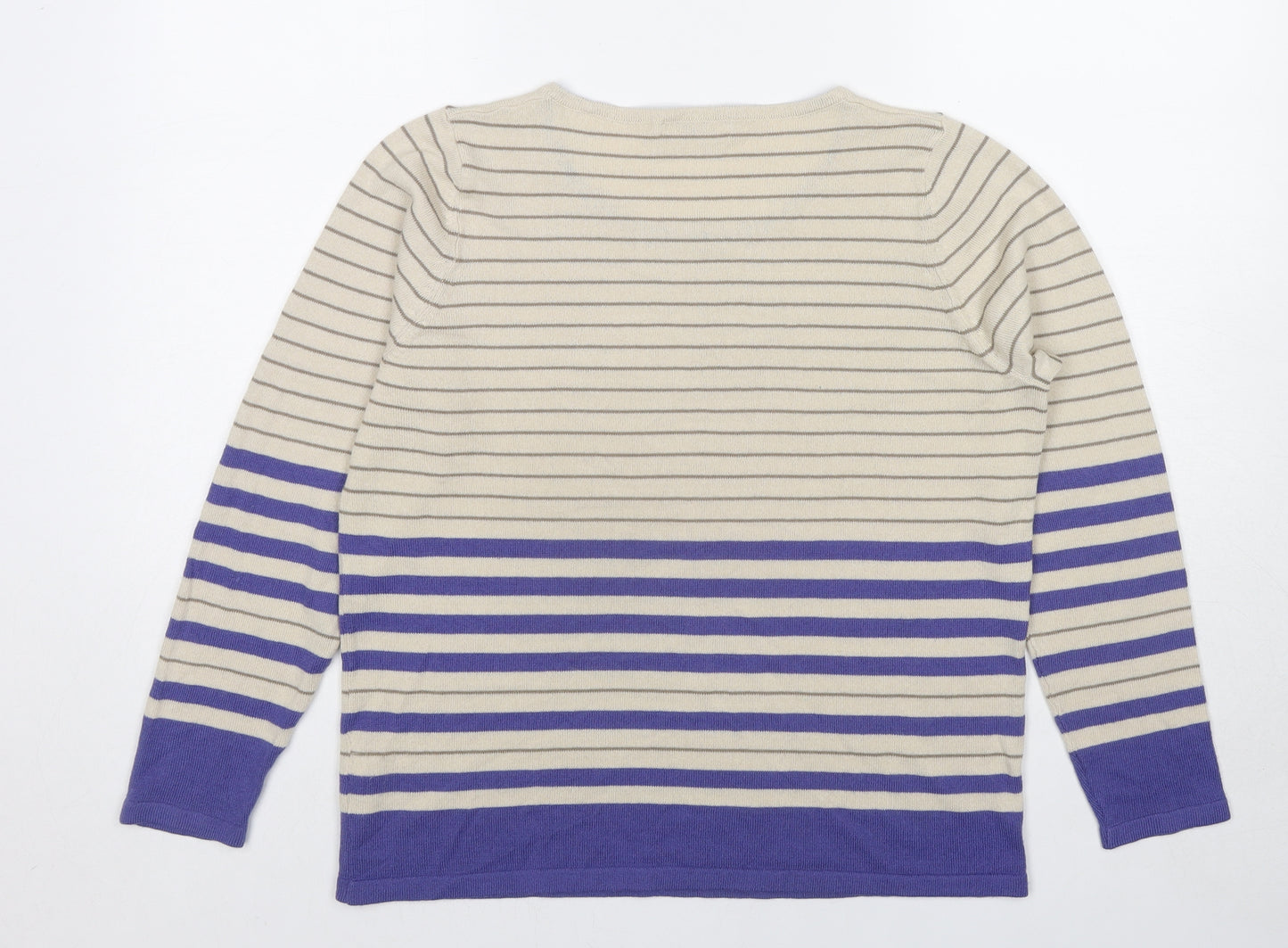 Marks and Spencer Womens Beige Round Neck Striped Acrylic Pullover Jumper Size 16