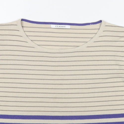 Marks and Spencer Womens Beige Round Neck Striped Acrylic Pullover Jumper Size 16