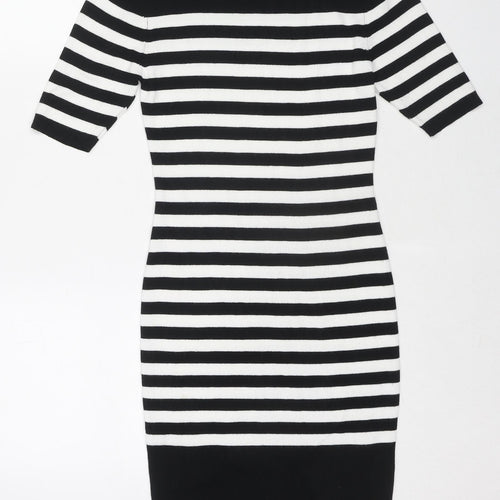 New Look Womens Black Striped Viscose Bodycon Size 8 Mock Neck Pullover
