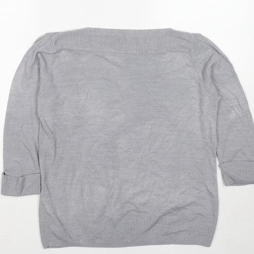 Marks and Spencer Womens Grey Boat Neck Acrylic Pullover Jumper Size 16