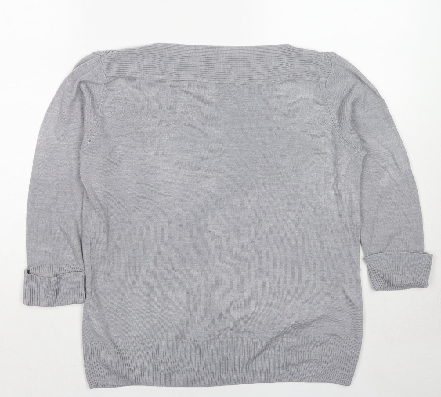 Marks and Spencer Womens Grey Boat Neck Acrylic Pullover Jumper Size 16