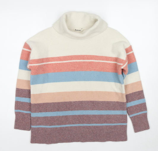 Woolovers Womens Multicoloured Roll Neck Striped Wool Pullover Jumper Size L