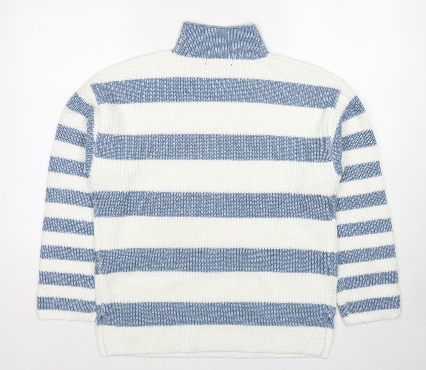 Marks and Spencer Womens White Mock Neck Striped Polyester Pullover Jumper Size M