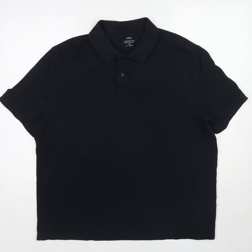 Marks and Spencer Mens Black Cotton Polo Size 2XL Collared Pullover