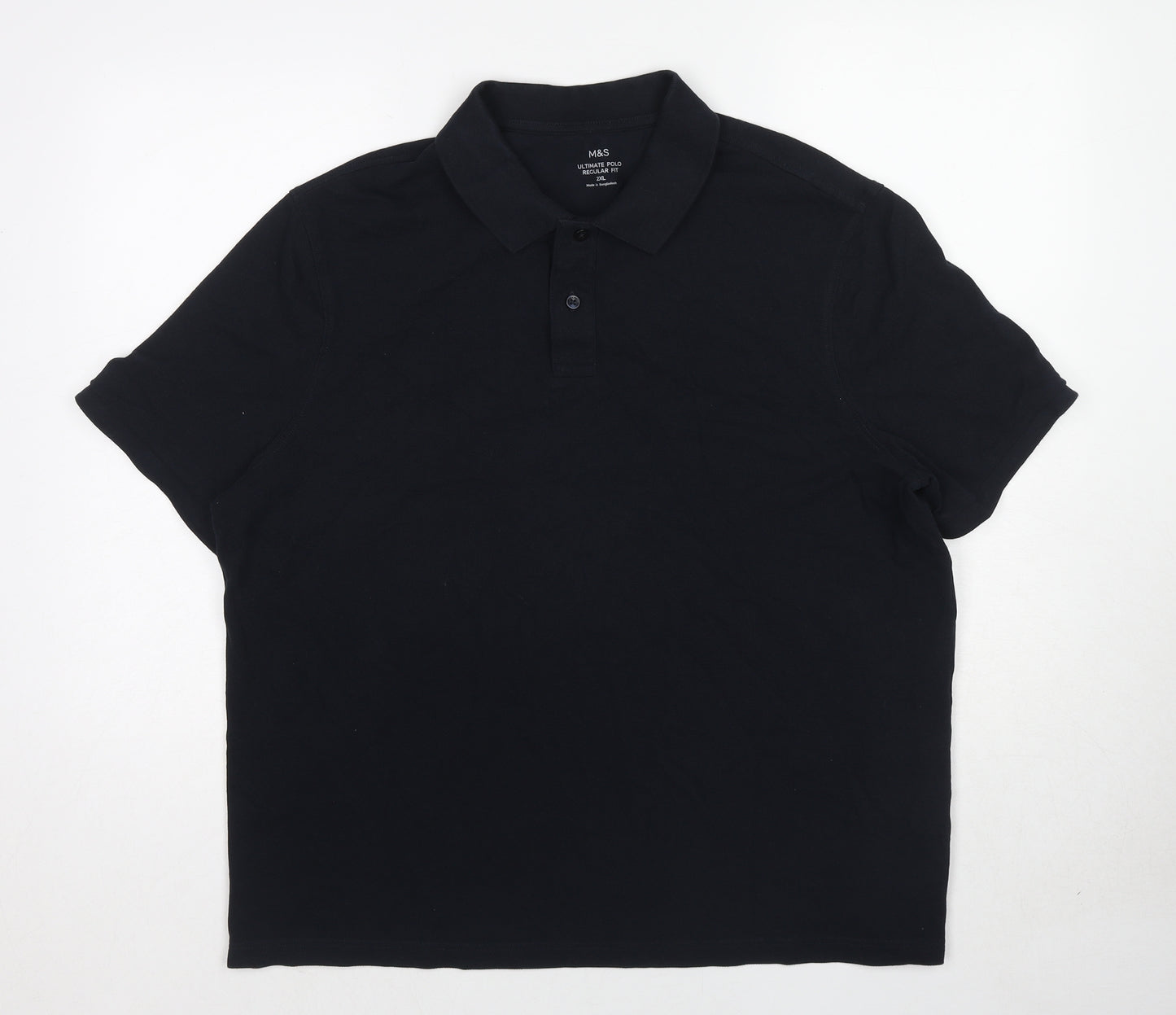 Marks and Spencer Mens Black Cotton Polo Size 2XL Collared Pullover