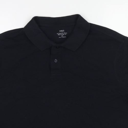 Marks and Spencer Mens Black Cotton Polo Size 2XL Collared Pullover