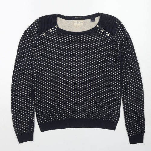 Maison Scotch Womens Black Round Neck Geometric Cotton Pullover Jumper Size S