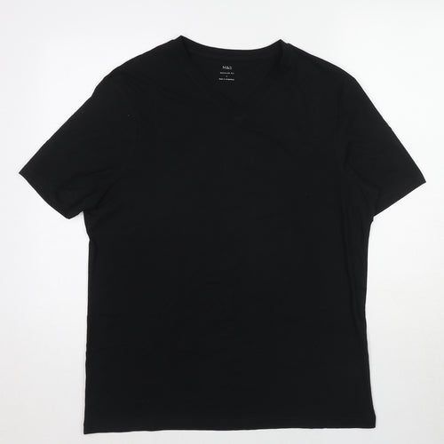 Marks and Spencer Mens Black Cotton T-Shirt Size L V-Neck