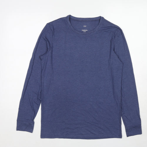 Marks and Spencer Womens Blue Acrylic Basic T-Shirt Size L Round Neck