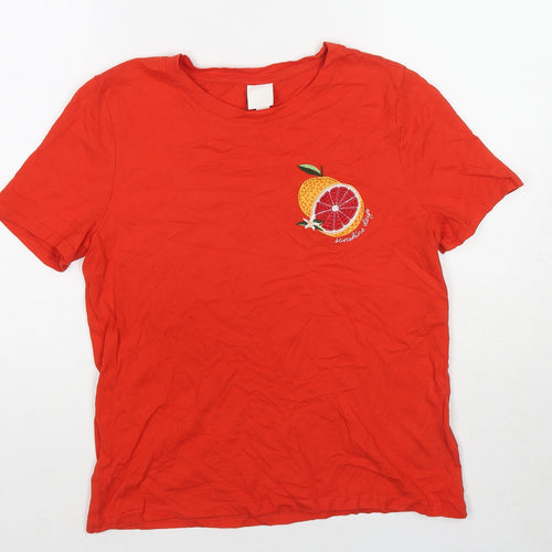 H&M Womens Red Cotton Basic T-Shirt Size S Round Neck - Sunshine Days