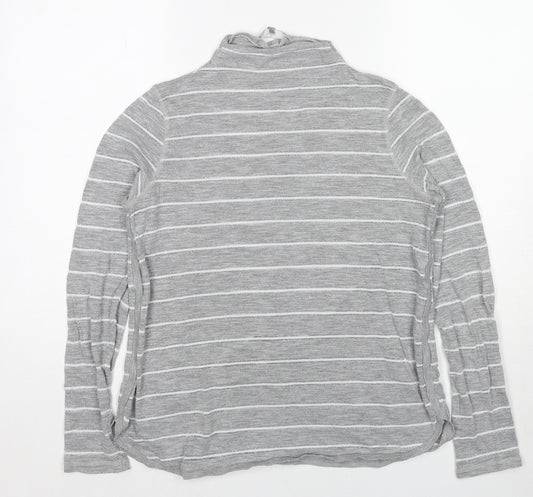NEXT Womens Grey Striped Cotton Basic T-Shirt Size 14 Mock Neck