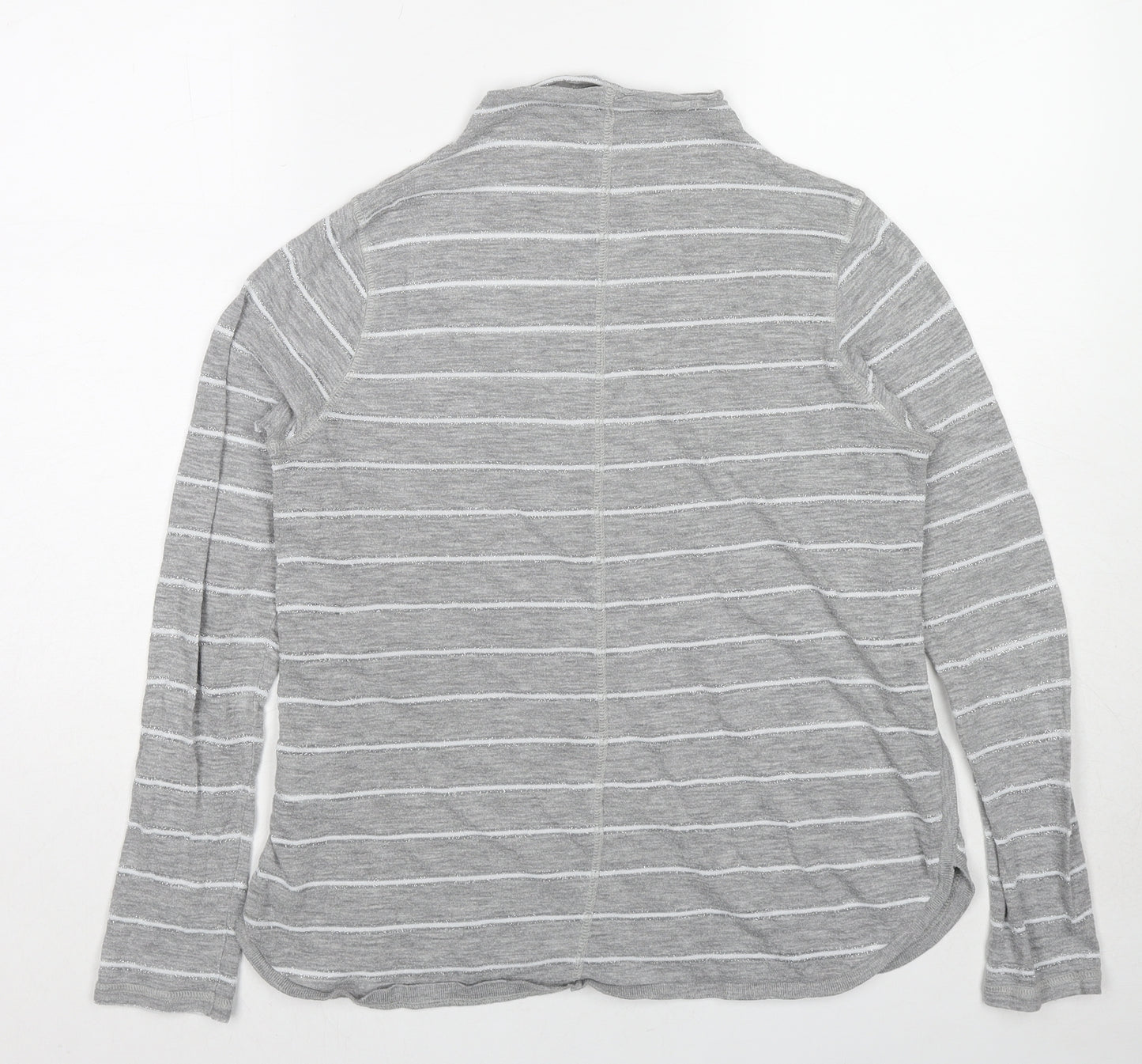 NEXT Womens Grey Striped Cotton Basic T-Shirt Size 14 Mock Neck