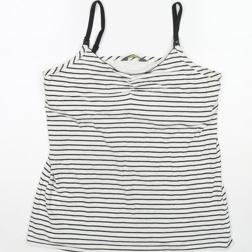 Blooming Marvellous Womens White Striped Cotton Basic Tank Size L Round Neck