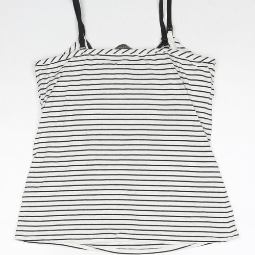 Blooming Marvellous Womens White Striped Cotton Basic Tank Size L Round Neck