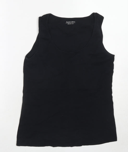 Marks and Spencer Womens Black Cotton Basic Tank Size 16 Scoop Neck