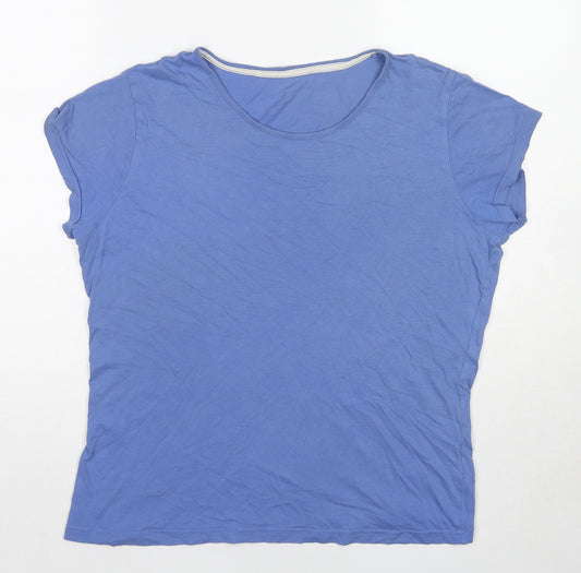 Marks and Spencer Womens Blue Cotton Basic T-Shirt Size 12 Round Neck - Size 12-14
