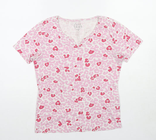 NEXT Womens Pink Geometric Cotton Basic T-Shirt Size 10 V-Neck