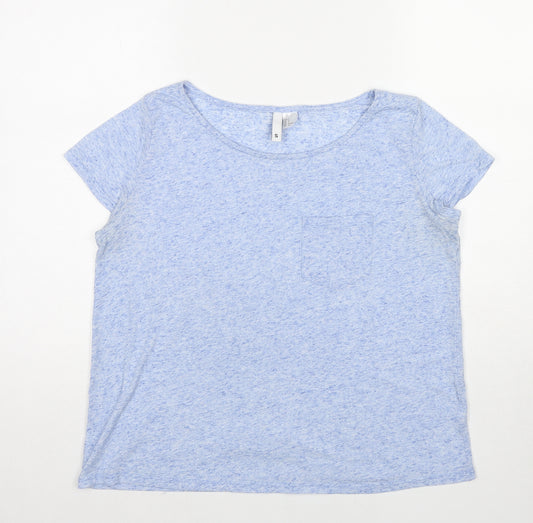 Divided by H&M Womens Blue Geometric Cotton Basic T-Shirt Size S Round Neck