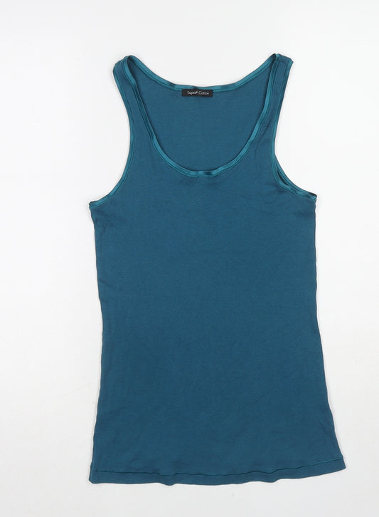 Marks and Spencer Womens Blue Cotton Basic Tank Size 16 Round Neck