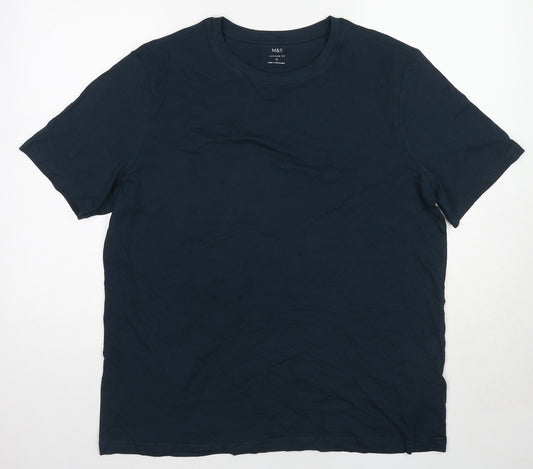 Marks and Spencer Mens Blue Cotton T-Shirt Size XL Round Neck