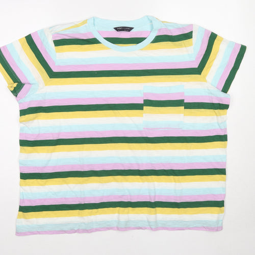 Marks and Spencer Womens Multicoloured Striped Cotton Basic T-Shirt Size 20 Round Neck